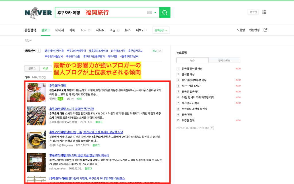 Naver ブログ　アルゴリズム　検索結果